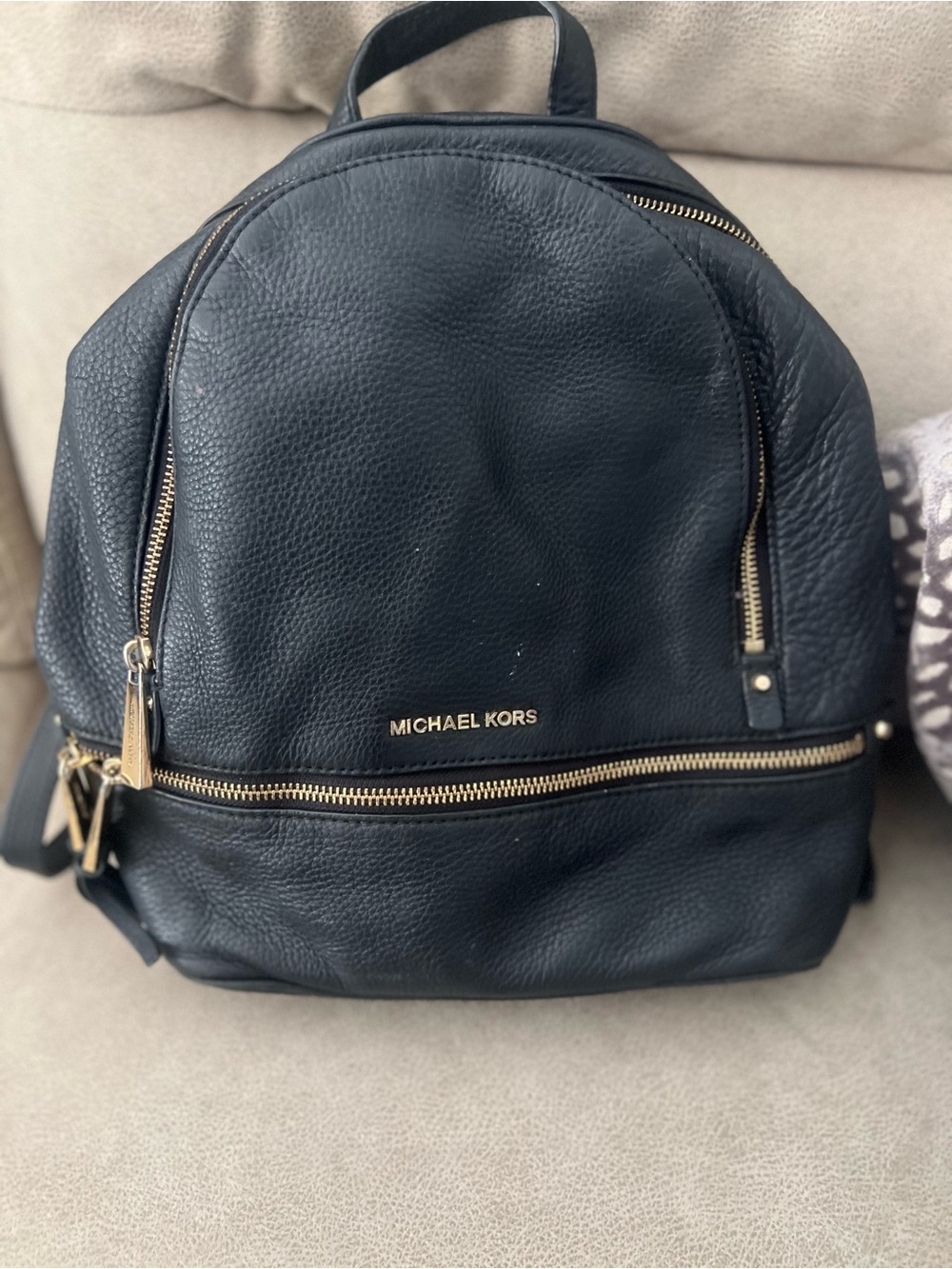 Michael Kors Black Leather Backpack with Gold Zippers